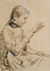 Reading Girl (penna och bläck på papper) av Albert Anker