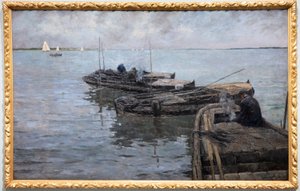 På Nedre Schelde, sista strålarna, fiskare förtöjda