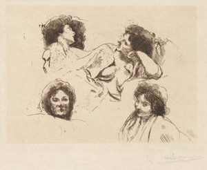 Four Heads of Women: Studie för "The Happy Island" av Albert Besnard
