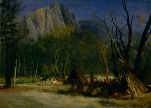 Indianer i rådslag, Kalifornien av Albert Bierstadt