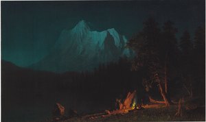 Bergigt landskap av månsken av Albert Bierstadt