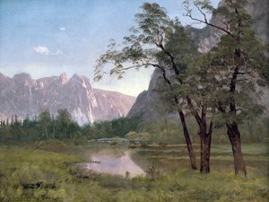 Yosemite Valley (olja på papper monterad på duk) av Albert Bierstadt