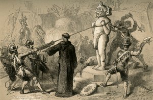 Spanjorer som förstör mexikanska idoler, 1877.