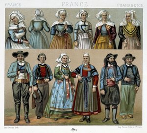 Bretonska dräkter från 1800-talet - i "" Den antika och historiska kostymen"" av Racinet av Albert Charles August Racinet
