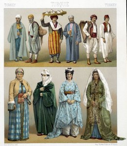 Turkiska dräkter från 1800-talet. Illustration i "Le costume historique"" av Racinet