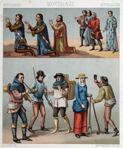 Civila dräkter under medeltiden - i "" Den historiska kostymen"" av Racinet av Albert Charles August Racinet