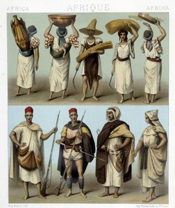 Kostymer från Algeriet och Tunisien. Illustration i "Le costume historique"" av Racinet av Albert Charles August Racinet