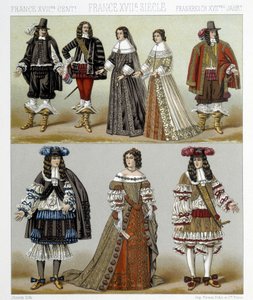 Dräkter av adeln i Frankrike på 1700-talet. Illustration i "" Le costume historique"" av Racinet