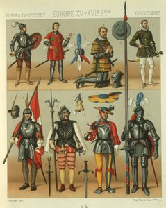 Illustration av europeiska krigare pansar av Albert Charles August Racinet