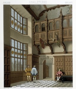 Interiör av ett ståtligt hus i England på 1700-talet. Illustration i "" Le costume historique"" av Racinet av Albert Charles August Racinet