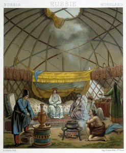 Kalmyk (ryska nomader) i sin jurta av Albert Charles August Racinet