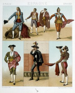 Toreadordräkt i Spanien - i "" Den gamla och historiska kostymen"" av Racinet av Albert Charles August Racinet