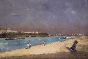Utsikt över Paris utkanter från Pont National, 1882 av Albert Charles Lebourg