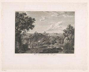 Övervuxen mur vid Villa Borghese Muro torto, preso i Villa Borghese (titel på objekt) Malerisch radirte Prospekt aus Italien (serietitel)