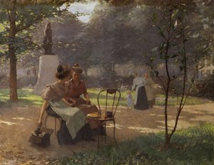 Två unga tjejer i parken av Albert Cresswell