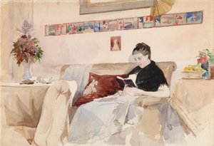 Konstnärens hustru läser i soffan av Albert Edelfelt