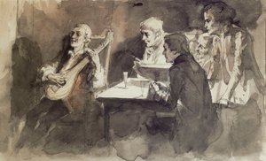 ”Bellman sjunger för sina vänner för sista gången”, studie av Albert Edelfelt