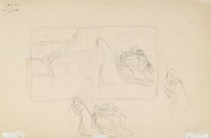 Nedbränd by, skiss av Albert Edelfelt
