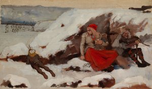 Nedbränd by, studie av Albert Edelfelt
