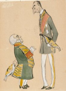 Karikatyr av von Haartman, adelns ordförande, och baron Taube av Albert Edelfelt