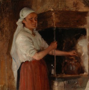 Elli Jäppinen vid spisen, studie av Albert Edelfelt