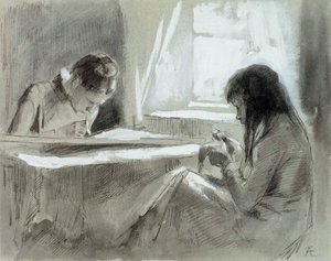 Flickor som syr vid fönstret av Albert Edelfelt