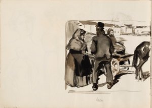 Hästdragna vagnar, tre personer av Albert Edelfelt