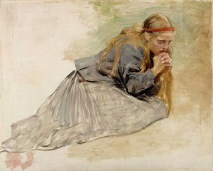 Maria Magdalena på knä, studie till ”Kristus och Maria Magdalena” av Albert Edelfelt