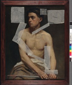 Sittande manlig modell med ett svärd, akademistudie av Albert Edelfelt