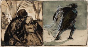 Skisser till illustrationer för Selma Lagerlöfs roman Herr Arne