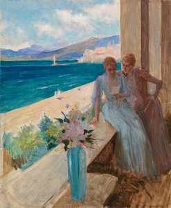 Konstnärens hustru och Emilia von Etter på en balkong i Cannes av Albert Edelfelt