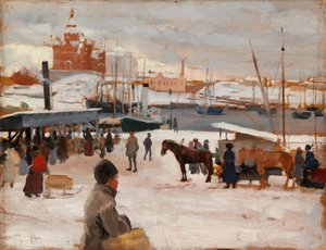Vinterdag på Marknadstorget i Helsingfors, studie; skiss till ”Vinterdag på Marknadstorget i Helsingfors” av Albert Edelfelt