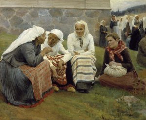 Kvinnor utanför kyrkan i Ruokolahti