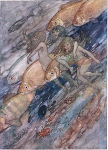 Ner till havet, ner till havet, från The Water Babies pub. av Humphrey Milford Oxford University Press, ca 1930 (färg litho)