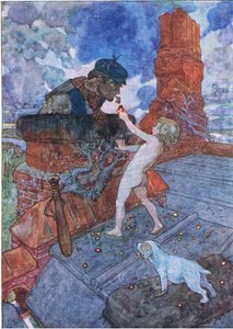 Han tog upp ett levande kol och satte det till Grimes-paj, från The Water Babies pub. av Humphrey Milford Oxford University Press, ca 1930 (färg litho)