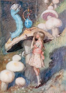Illustration för Alice i Underlandet (färg litho)