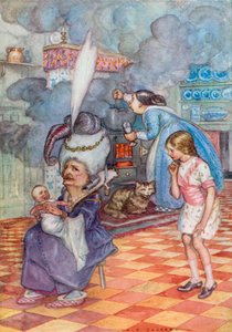 Illustration för Alice i Underlandet (färg litho)
