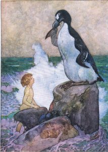 Den stackars olven Garfowl började gråta tårar av ren olja, från The Water Babies pub. av Humphrey Milford Oxford University Press, ca 1930 (färg litho)