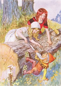 Mycket försiktigt klippte hon det mjuka vita skägget (från berättelsen Snow White and Rose-Red), illustration från A Staircase of Stories publicerad av Thomas Nelson & Sons Ltd 1940-talet (färg litho)