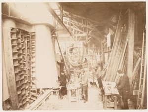 Män i arbete under byggandet av Frihetsgudinnan, Paris, 1883