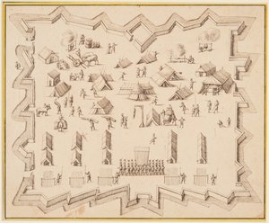 要塞のある軍事キャンプの鳥瞰図 スウェーデン語 av Albert Flamen
