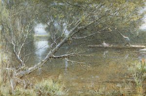 A Thames Backwater, c.1860-c.1932 (akvarell, kroppsfärg, penna och bläck på papper) av Albert Goodwin