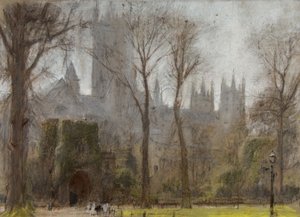 Canterbury, c.1860-c.1932 (pastell och penna på tonat papper) av Albert Goodwin
