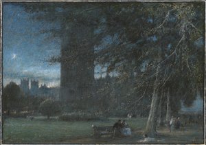 Figurer under Westminsterpalatset i skymningen av Albert Goodwin