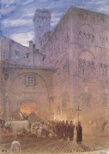 Lucca; Toscana; religiös procession; vagn; ko; av Albert Goodwin