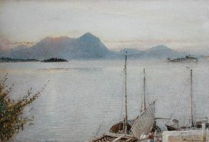 Soluppgång från Baveno, Lago Maggiore av Albert Goodwin