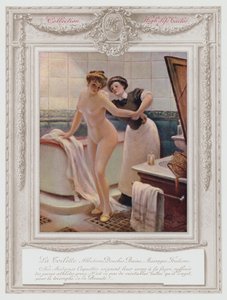 Belle Epoque Paris, moderiktig dam som badar av Albert Guillaume