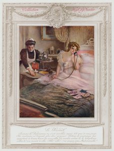 Belle Epoque Paris, Fashionabla dam som vaknar (färg litho) av Albert Guillaume
