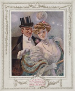 Belle Epoque Paris, moderiktig dam med sin beundrare (färg litho) av Albert Guillaume