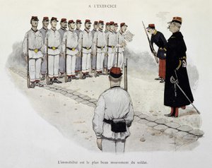 I övningen: immobilisering är soldatens vackraste rörelse - Armeen sett av Albert Guillaume (1873-1942), cirka 1900 av Albert Guillaume